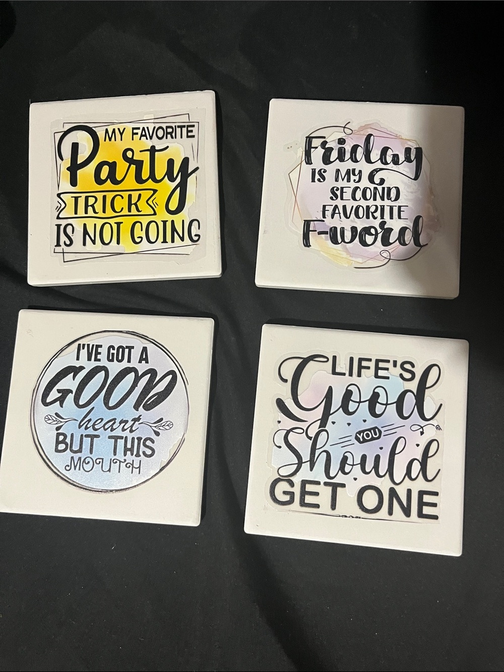 Set of 4 White Inspirational Quote Coasters